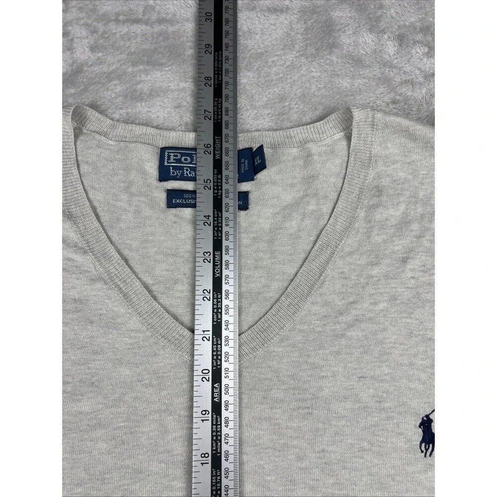 Polo Ralph Lauren Mens XXL Heather Gray 100% Pima Cotton V-Neck Sweater Pony
